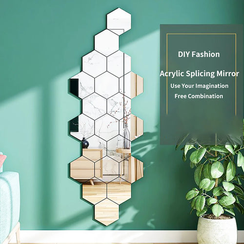 6/12Pcs 3D Mirror Wall Sticker Hexagon Shape Acrylic Self Adhesive