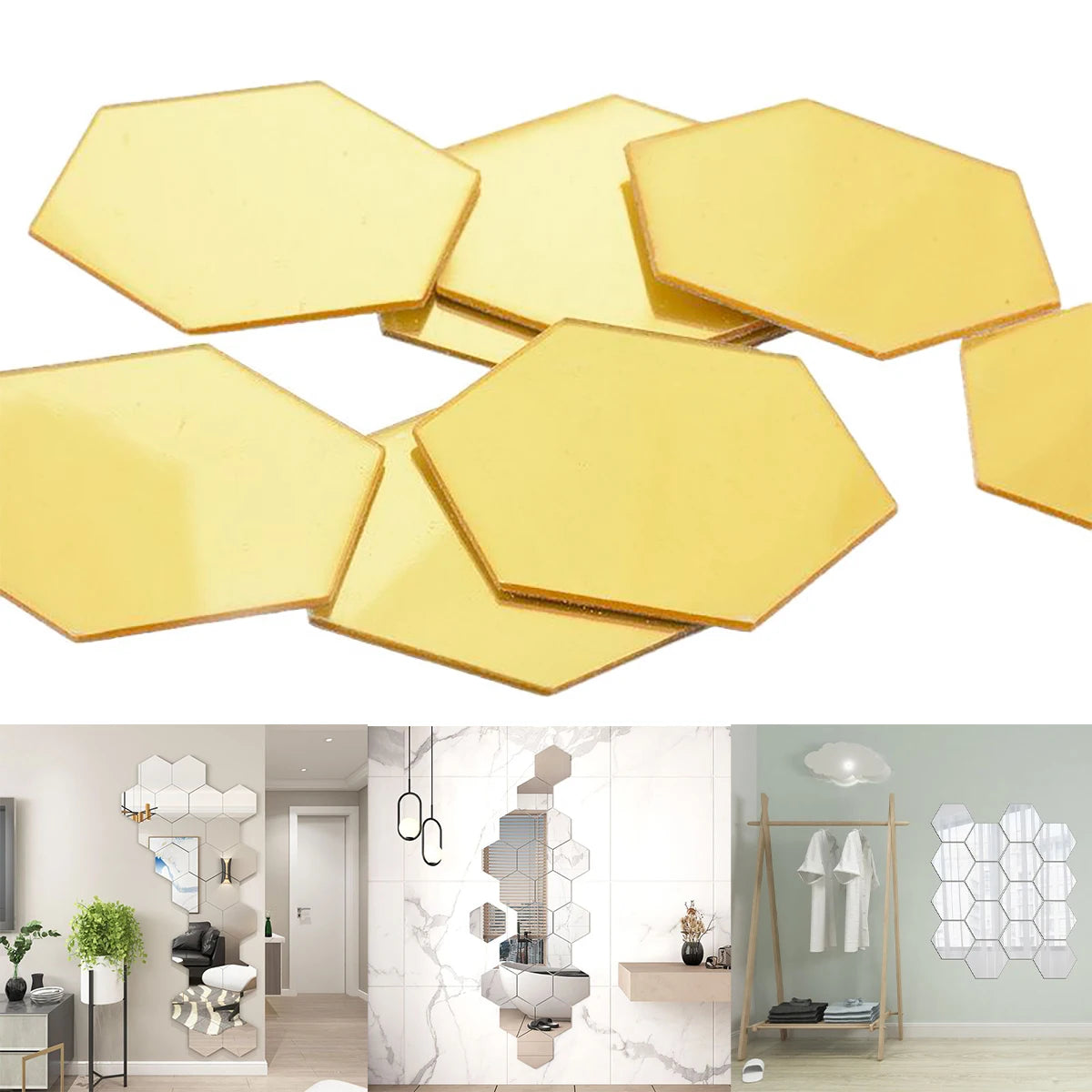6/12Pcs 3D Mirror Wall Sticker Hexagon Shape Acrylic Self Adhesive