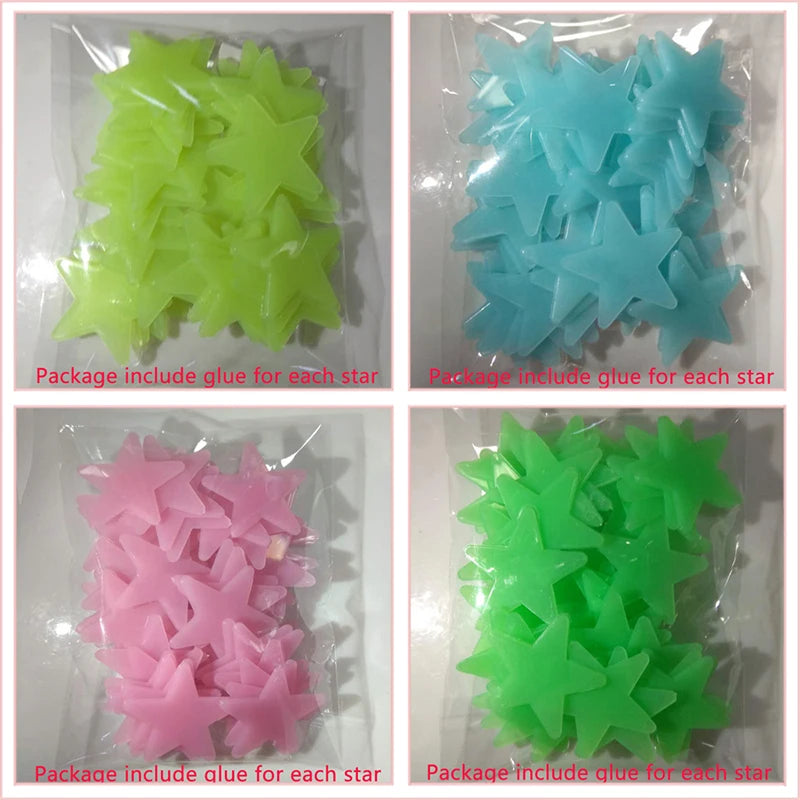 Pvc Stars Glow Stickers Luminous In Dark Night Fluorescent Wall Art 3D