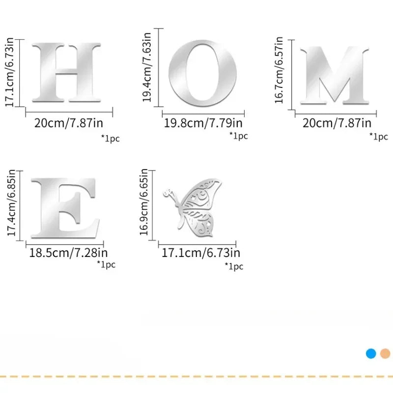 HOME Home Mirror Wall Stickers,Letter Logo Acrylic 3D Mirror Wall