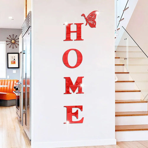 HOME Home Mirror Wall Stickers,Letter Logo Acrylic 3D Mirror Wall