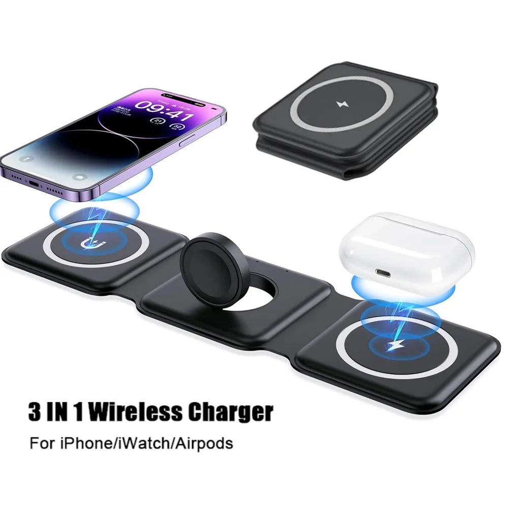 100W 3 in 1 Magnetic Wireless Charger Pad Stand for iPhone 15 14 13