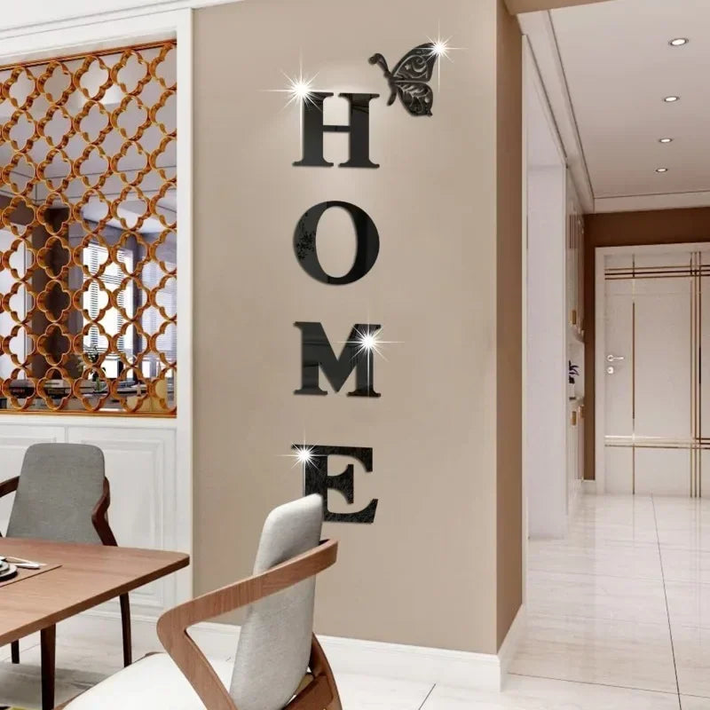 HOME Home Mirror Wall Stickers,Letter Logo Acrylic 3D Mirror Wall