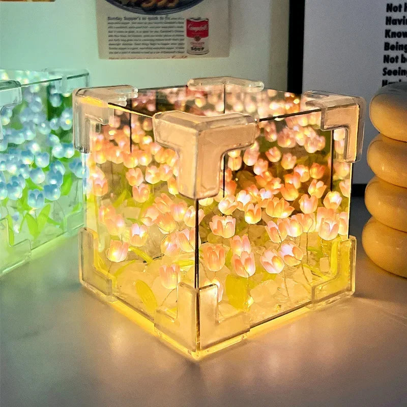 1pc New Creative Diy Tulip Flower Sea Cube Three-Dimensional Small