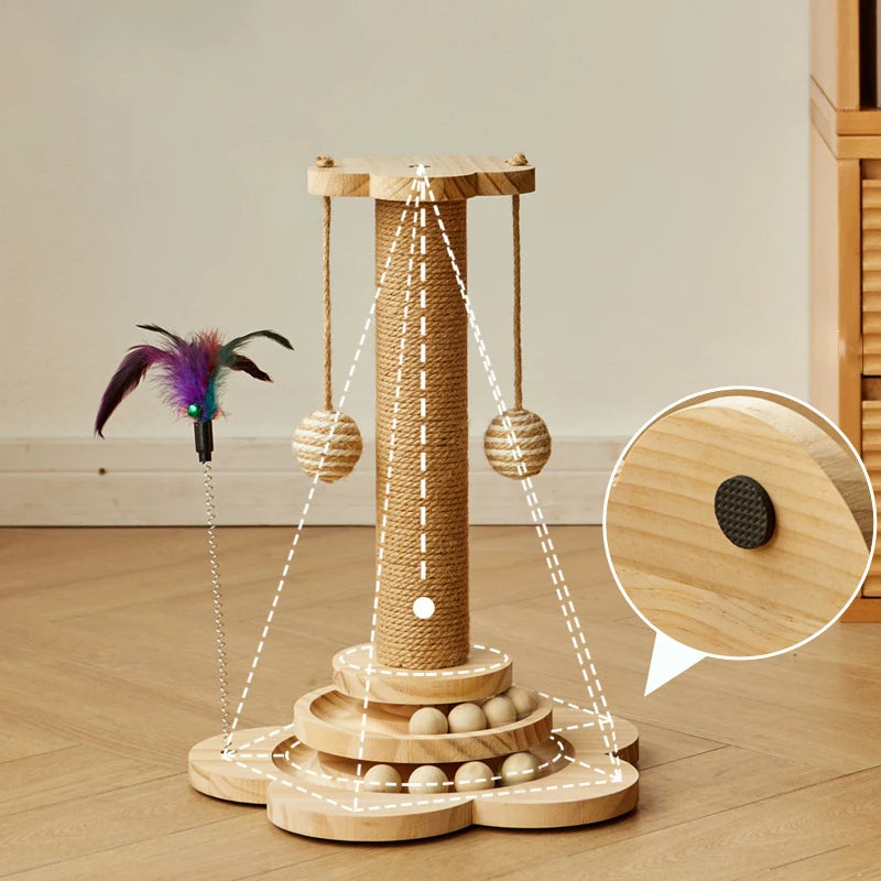 Sisal Scratching Post for Cat Solid Wood Cats Turntable Durable Kitten