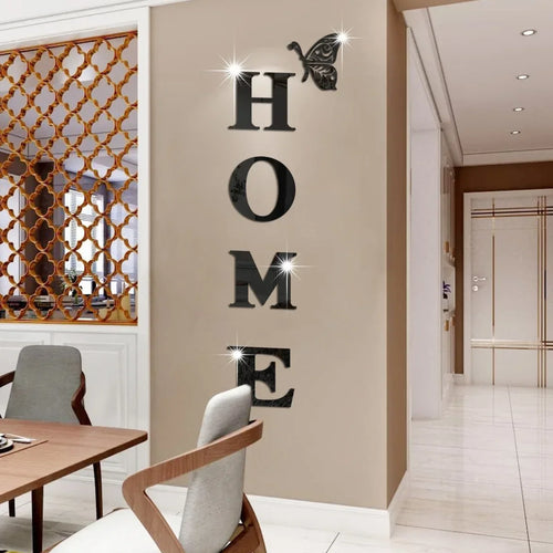 HOME Home Mirror Wall Stickers,Letter Logo Acrylic 3D Mirror Wall