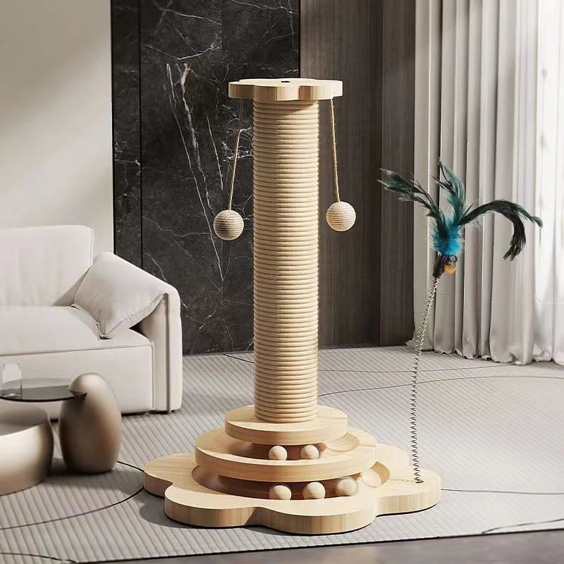 Sisal Scratching Post for Cat Solid Wood Cats Turntable Durable Kitten