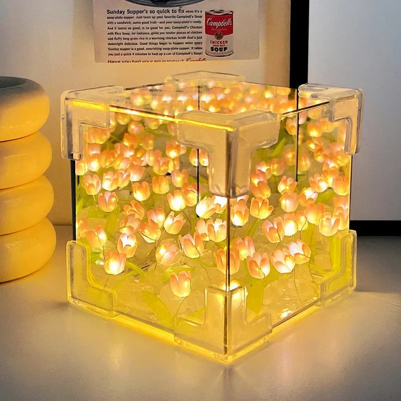 1pc New Creative Diy Tulip Flower Sea Cube Three-Dimensional Small