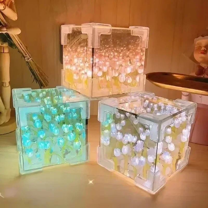 1pc New Creative Diy Tulip Flower Sea Cube Three-Dimensional Small
