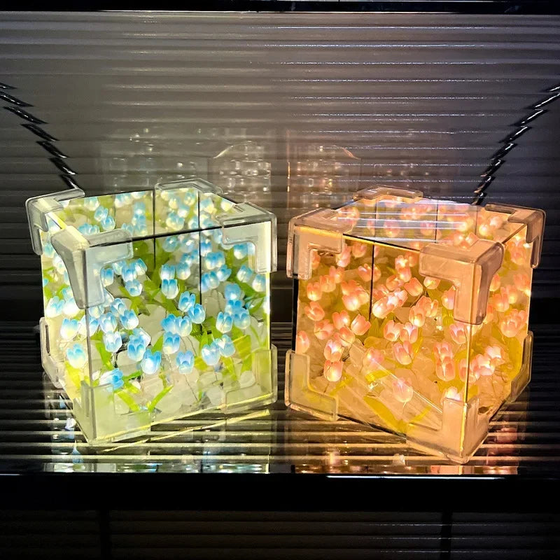 1pc New Creative Diy Tulip Flower Sea Cube Three-Dimensional Small