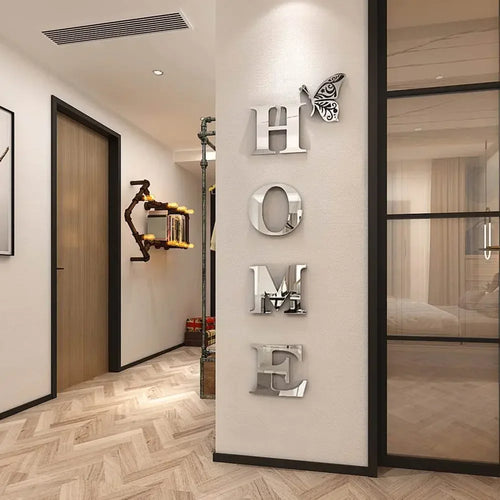 HOME Home Mirror Wall Stickers,Letter Logo Acrylic 3D Mirror Wall