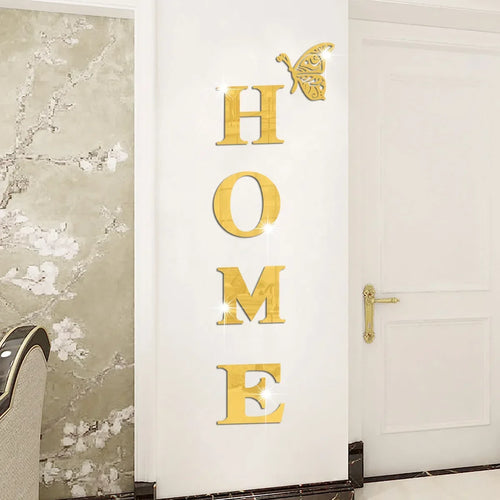 HOME Home Mirror Wall Stickers,Letter Logo Acrylic 3D Mirror Wall