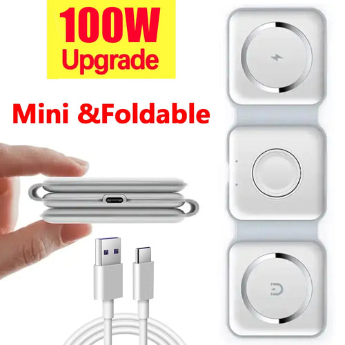 100W 3 in 1 Magnetic Wireless Charger Pad Stand for iPhone 15 14 13