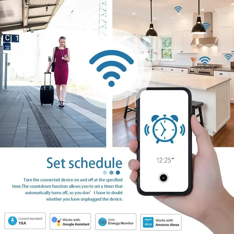 Tuya Wifi Smart Socket EU Plug 16/20A Power Monitor Remote Control