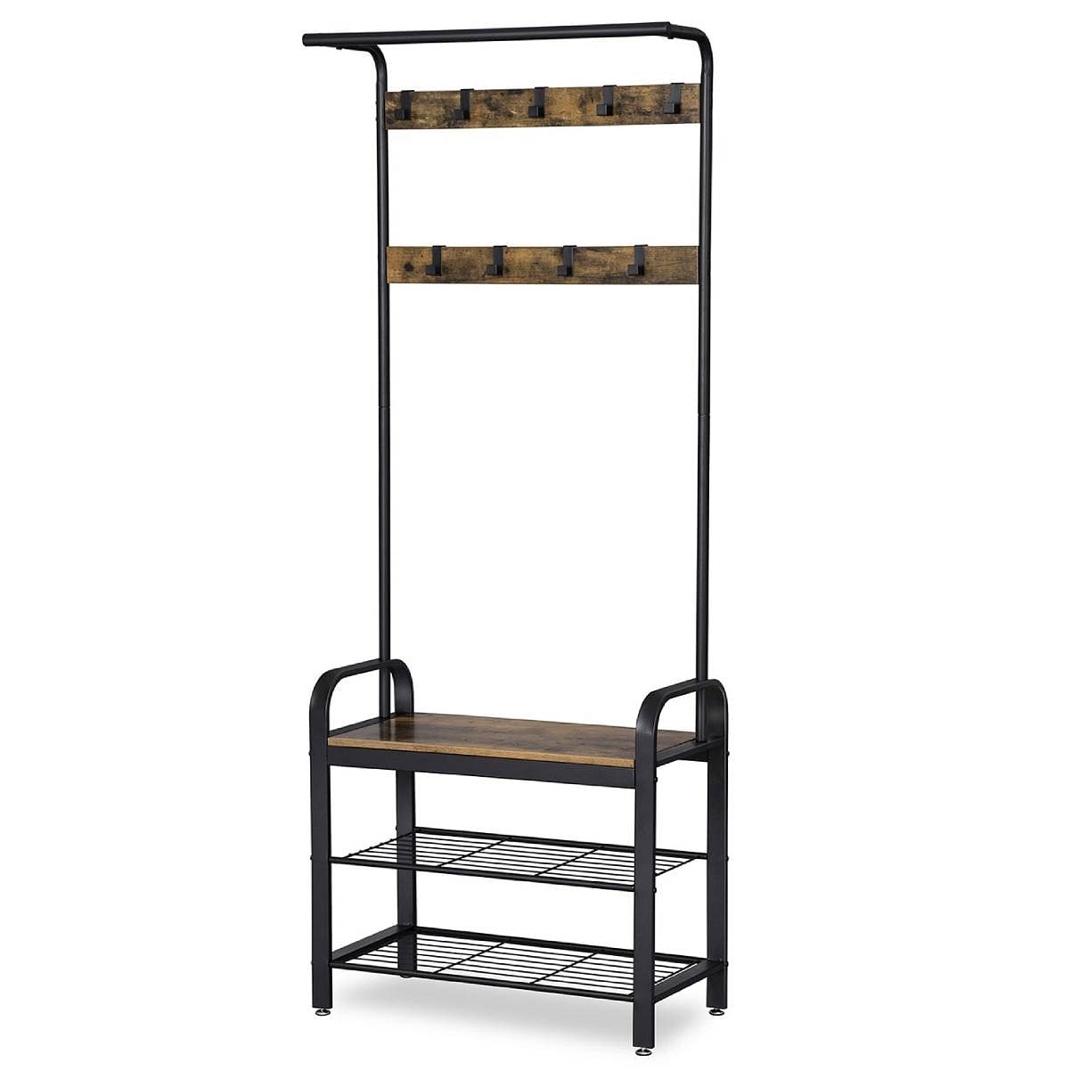 Entryway Modern Industrial Style Hall Tree Coat Rack Shoe Storage