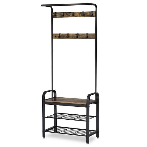 Entryway Modern Industrial Style Hall Tree Coat Rack Shoe Storage