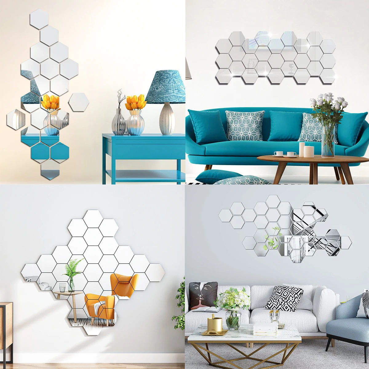 6/12Pcs 3D Mirror Wall Sticker Hexagon Shape Acrylic Self Adhesive