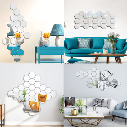 6/12Pcs 3D Mirror Wall Sticker Hexagon Shape Acrylic Self Adhesive