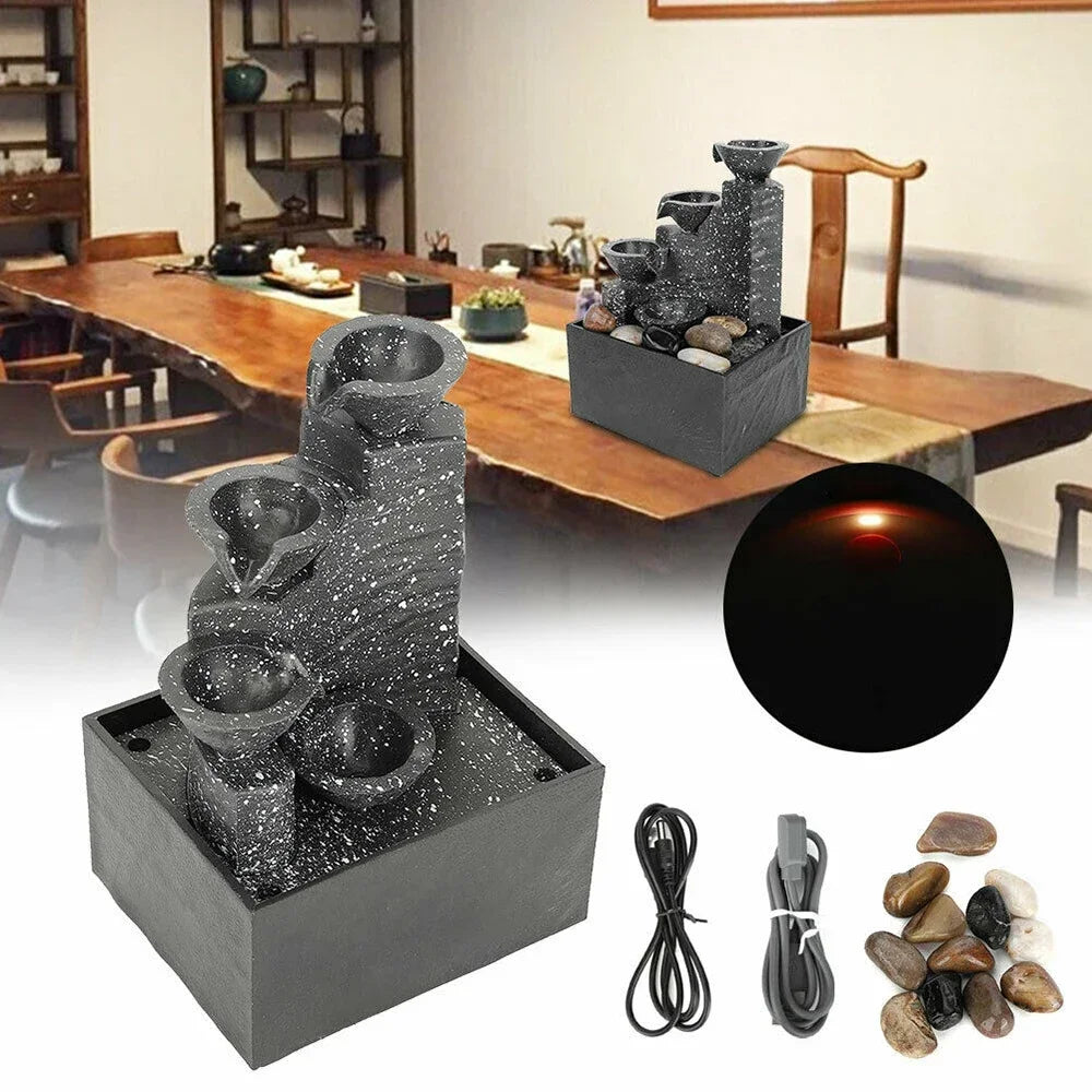 Tabletop Waterfall Home Decor LED Lights Statues Relaxation Meditation