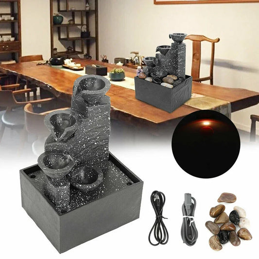 Tabletop Waterfall Home Decor LED Lights Statues Relaxation Meditation