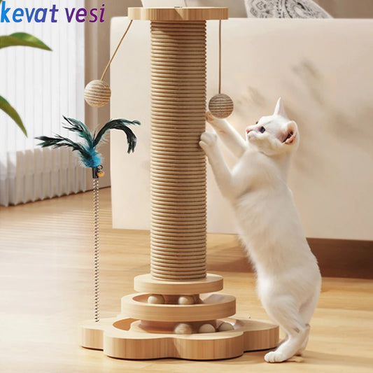 Sisal Scratching Post for Cat Solid Wood Cats Turntable Durable Kitten