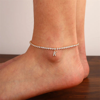 Bohemia Vintage Rhinestone 26 Letter Anklet For Women Summer Beach