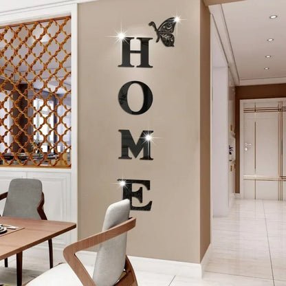 HOME Home Mirror Wall Stickers,Letter Logo Acrylic 3D Mirror Wall