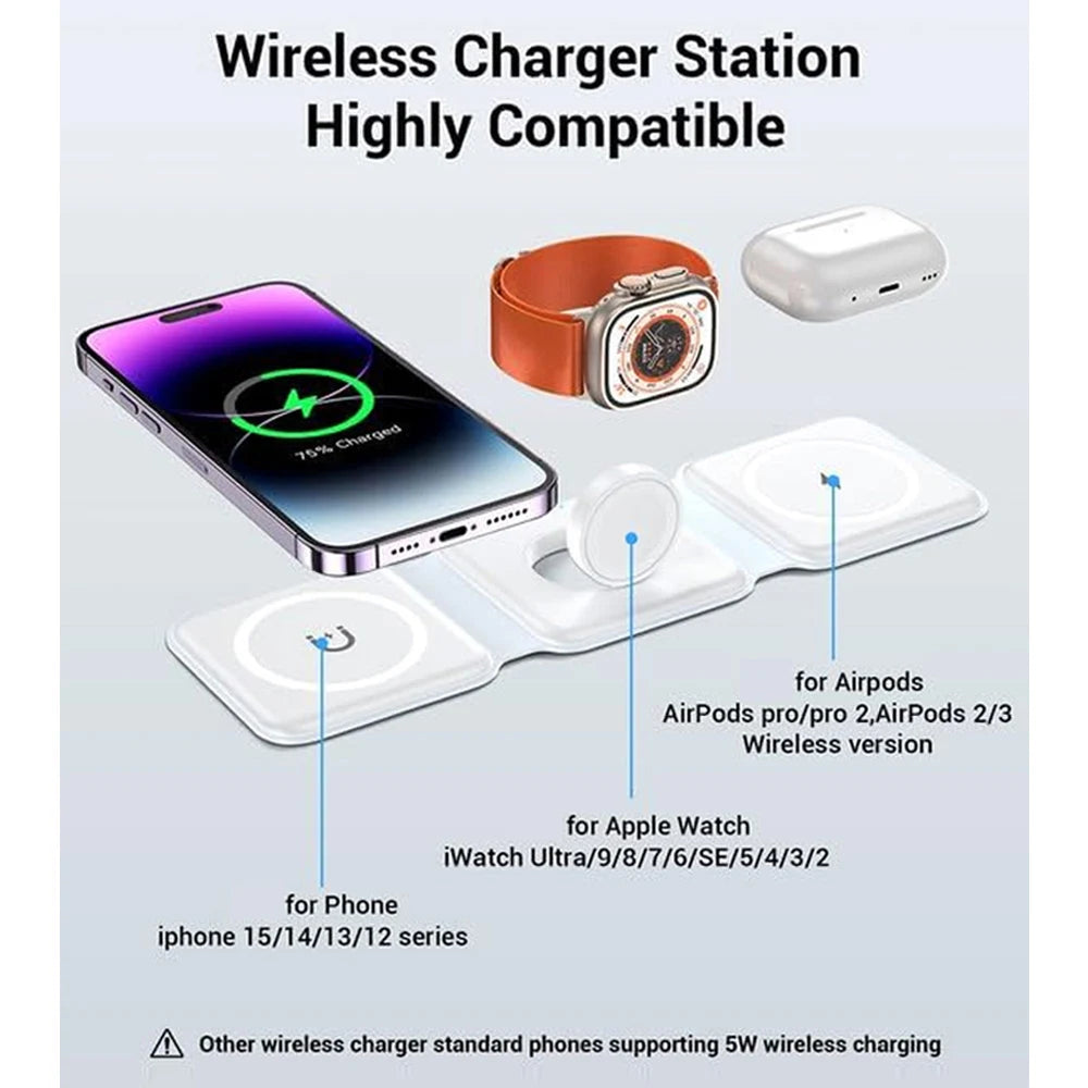 100W 3 in 1 Magnetic Wireless Charger Pad Stand for iPhone 15 14 13