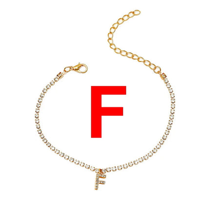 Bohemia Vintage Rhinestone 26 Letter Anklet For Women Summer Beach