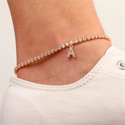 Bohemia Vintage Rhinestone 26 Letter Anklet For Women Summer Beach