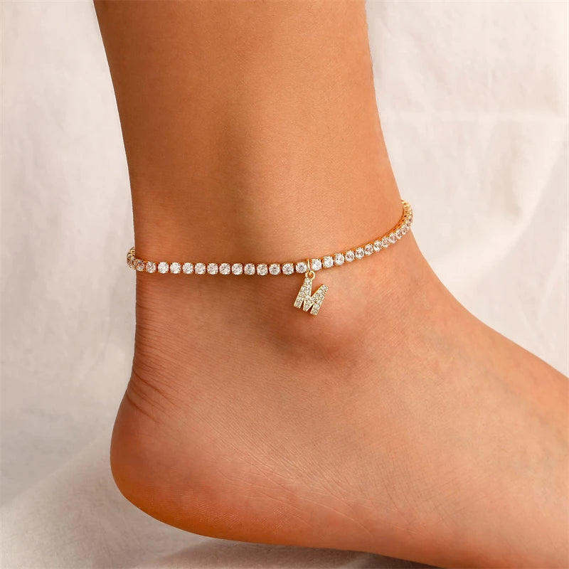 Bohemia Vintage Rhinestone 26 Letter Anklet For Women Summer Beach