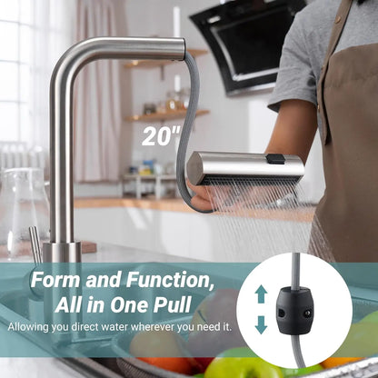 3 Mode Kitchen Faucets Pull Out Rotation Waterfall Stream Sprayer Head