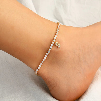 Bohemia Vintage Rhinestone 26 Letter Anklet For Women Summer Beach