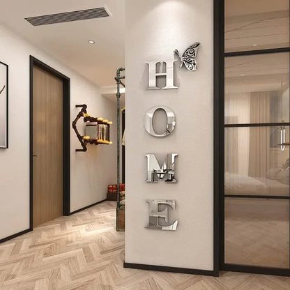 HOME Home Mirror Wall Stickers,Letter Logo Acrylic 3D Mirror Wall