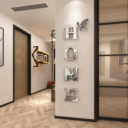 HOME Home Mirror Wall Stickers,Letter Logo Acrylic 3D Mirror Wall