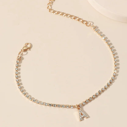 Bohemia Vintage Rhinestone 26 Letter Anklet For Women Summer Beach