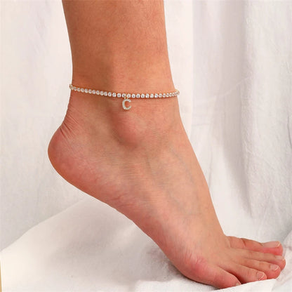 Bohemia Vintage Rhinestone 26 Letter Anklet For Women Summer Beach