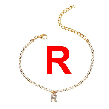 Bohemia Vintage Rhinestone 26 Letter Anklet For Women Summer Beach