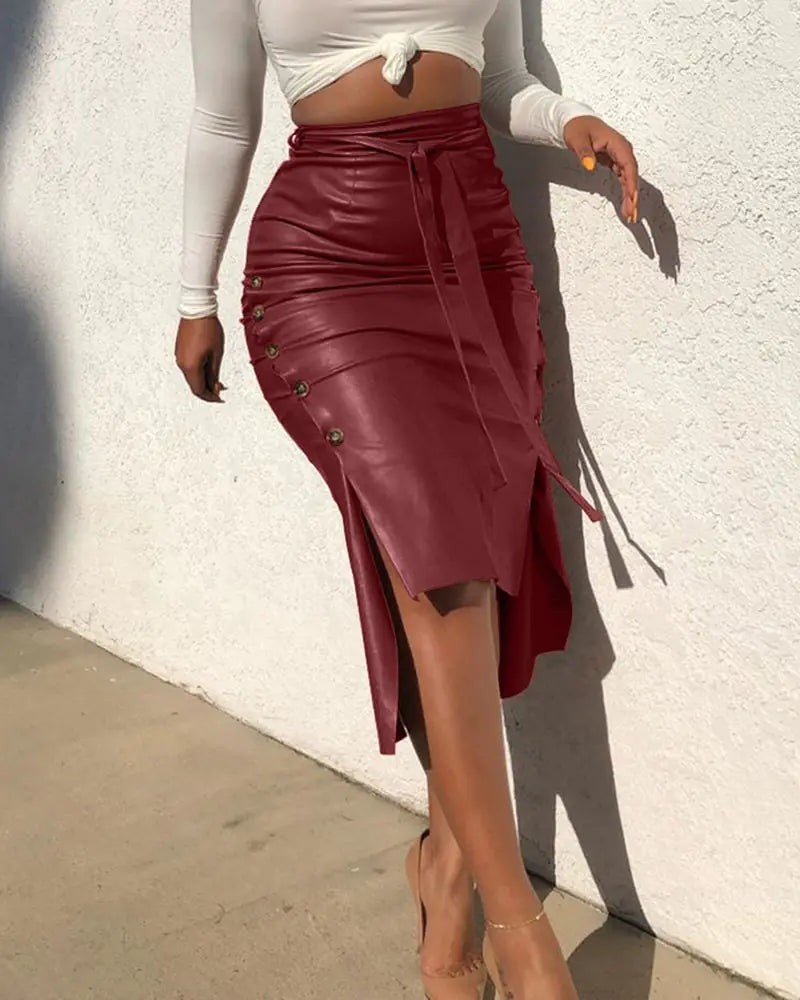 High Waist Leather Skirt