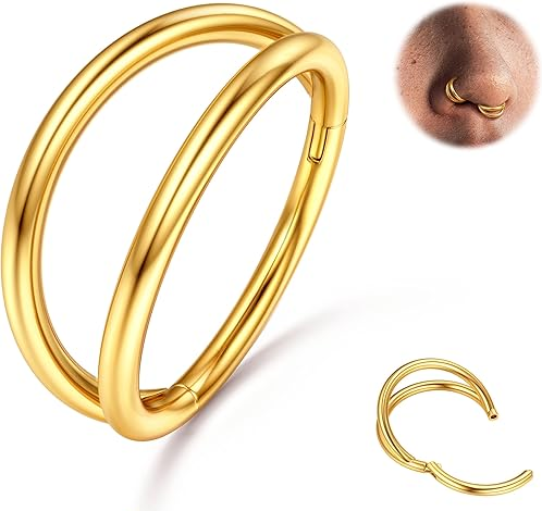 Double Hoop Nose Ring  Stainless Steel Gold Plated