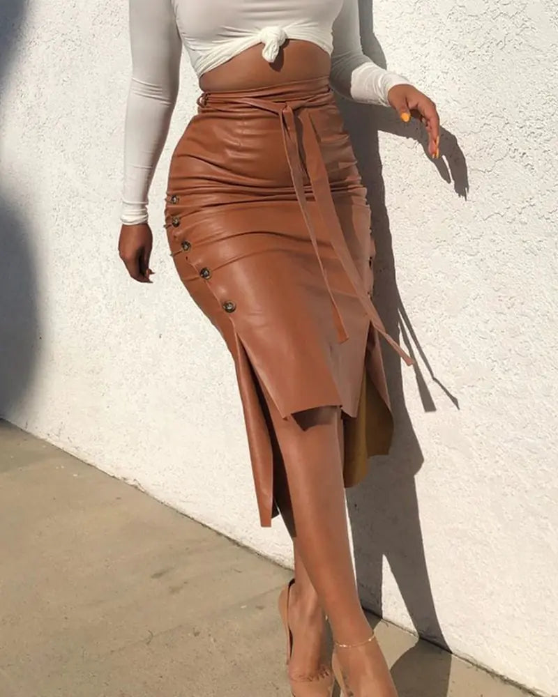 High Waist Leather Skirt